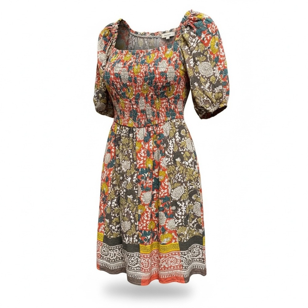 Velvet by Graham & Spencer Taria Smocked Puff Sleeve Mini Dress Jaipur Stretch S